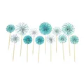 Produktbild: Frau WUNDERVoll® 12 Kuchentopper Deko Rosetten türkis/Topper, Kuchenstecker, Muffin, Geburtstagskuchen,Papierfächer, Kinder, Party, Hochzeit, Hochzeitstorte, Geburtstag, Candybar, Silvester