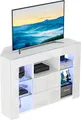 Produktbild: Dripex TV Lowboard Eckschrank Board Fernsehtisch Eckkommode Weiß Hochglanz mit LED Beleuchtung