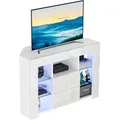 Produktbild: Dripex TV Lowboard Eckschrank Board Fernsehtisch Eckkommode Weiß Hochglanz mit LED Beleuchtung - Weiß
