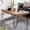 Produktbild: FineBuy Couchtisch Akazie Massivholz 115 cm · Rechteckiger Wohnzimmertisch im Industrial Design mit Hairpin Metall Beinen · Handgefertigt