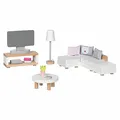 Produktbild: goki 51494 - Puppenmöbel Style, Wohnzimmer - Wohnzimmerausstattung für das Puppenhaus, Puppenhauszubehör (15 teilig)
