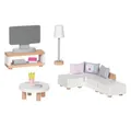 Produktbild: Gollnest & Kiesel Puppenmöbel Puppenmöbel Style Wohnzimmer 15ltg Holz für Kinderpuppenhaus 51494 (15tlg), Mit Sofa, Fernseher, Hocker, Wohnzimmertisch