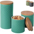 Produktbild: Praknu Vorratsdosen Keramik mit Deckel Luftdicht - 3er Vorratsbehälter Set aus Keramik mit Bambusdeckel für Müsli Mehl Kaffee & Zucker Aufbewahrung - Spülmaschinenfest (Türkis)