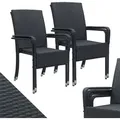 Produktbild: Juskys Polyrattan Gartenstühle Yoro 4er Set - mit Armlehnen & Rückenlehne - 4 Stühle stapelbar - Rattan Stuhl Garten - Stapelstuhl Schwarz - Schwarz