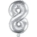 Produktbild: Partydeco Zahlenballon Folie 8 Silber 35-40 cm (1 x) (FB10M-8-018)