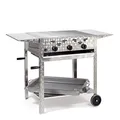 Produktbild: Gasgrill-Kombibräter 11kW 3-flammiger Edelstahl-Brenner fahrbar mit Grillrost, Stahlpfanne und Abstellplatten Gastrobräter Profigrill Verein