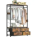 Produktbild: Yorbay Kleiderständer Freistehende Garderobenständer mit 4 Schubladen 4 Haken  offener Kleiderschrank, Holz und Stahl Vintage