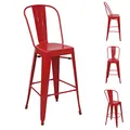 Produktbild: Mendler 4er-Set Barhocker HWC-A73, Barstuhl Tresenhocker mit Lehne, Metall Industriedesign - rot