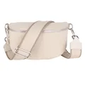 Produktbild: MIRROSI® Bauchtasche Damen, Echtleder, Made in Italy, Umhängetasche, Brusttasche, Crossbody Bag (1 Tasche & 2 Gurte) (Beige (Klassik Beige Taupe), Große Tasche (28x18x9cm))