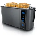 Produktbild: Arendo Langschlitz Toaster mit 2 Röstkammern und Brötchenaufsatz, Wärmeisoliertes Gehäuse, Display, Touch, Grau