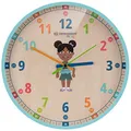 Produktbild: Bresser Junior Kinder-Wanduhr - lautlos - mit Flora, Luna oder Lukas Family auf dem farbenfrohen 25-cm-Ziffernblatt, Blau