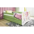 Produktbild: Kinderbett Jugendbett Ballon 70x140, 80x160, 80x180 cm - Komplettset mit Matratze, Schublade & Rausfallschutz - Grün