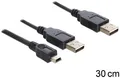 Produktbild: Delock USB-Kabel USB 2.0 USB-A Stecker, USB-A Stecker, USB-Mini-B Stecker 0.30m Schwarz 83178