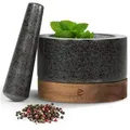 Produktbild: ECENCE Mörser mit Stößel aus Naturgranit und stabilem Akazienholz-Sockel Ø 15.5 cm