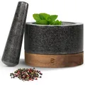Produktbild: Mörser mit Stößel aus Granit & Holz Gewürzmörser Mortar and Pestle Ø15,5cm