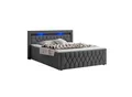 Produktbild: Juskys Boxspringbett Leona Samt 140x200 cm in Grau – mit LEDs, Topper & H4-Federkern-Matratzen