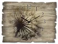 Produktbild: ARTLAND Wanddeko Wanduhr ohne Tickgeräusche aus Holz Funkuhr 40x30 cm Rechteckig Lautlos Blumen Pusteblume Natur Design Nordisch Originell T4RE