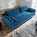 Produktbild: riess-ambiente Design 3er Lounge Sofa COZY VELVET 220cm petrol blau Samt Federkern 3er-Sofa Couch Sofagarnitur Dreisitzer