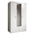 Produktbild: Stella Trading KARL Eleganter Kleiderschrank 3-türig mit viel Stauraum - Vielseitiger Drehtürenschrank in Weiß mit Spiegeltür - 120 x 195 x 55 cm (B/H/T)