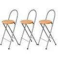 Produktbild: KMH® Barhocker Bill 3er-Set klappbar mit Lehne & Fußstütze – Silber/Buche