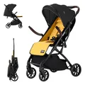 Produktbild: Daliya® YOOPI Reisebuggy, kompakt faltbar, mit Teleskopgriff, Flugzeug Buggy, leichter Alluminiumrahmen, große Räder, Stufenlose Rückenlehne, Stadt-Buggy, Aufbewahrungstasche (Schwarz-Gelb)