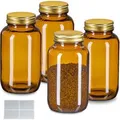 Produktbild: Relaxdays Braungläser 4er Set Glas/Aluminium Braun Luftdicht 14 cm x 7,5 cm 400 ml