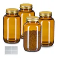 Produktbild: Braungläser Vorratsdosen Apothekerglas Weithalsglas Vorratsgläser 4er Set Deckel