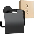 Produktbild: ovimar Toilettenpapierhalter Heroya zum Bohren schwarz | Klorollenhalter selbstklebend in Edelstahl | Klorollenhalter mit Deckel | WC Rollenhalter mit Absenkdämpfung zum Bohren | Klopapapierhalter