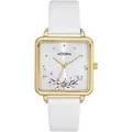 Produktbild: ADORA AT5445 Damen Damenuhr Eckig Blumenmuster Edelstahl gold Leder weiss