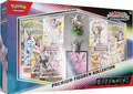 Produktbild: Pokémon-Sammelkartenspiel: Premium-Figuren-Kollektion Karmesin & Purpur – Prismatische Entwicklungen (2 geprägte holografische Promokarten, 11 Boosterpacks & mehr)