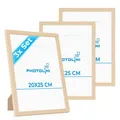 Produktbild: PHOTOLINI Bilderrahmen 20x25 Holz Natur aus MDF, 3er Set Poster-Rahmen, bruchsicheres Acrylglas, zum Aufhängen & Aufstellen, extra Zubehör - für Fotos & Poster