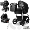 Produktbild: Bergsteiger Capri Kombikinderwagen 4-in-1 – Babywanne, Sportsitz, i-Size Babyschale & Isofix-Station, Luftreifen, höhenverstellbar, faltbar, Zubehör