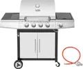 Produktbild: Royal Gourmet 4+1 Brenner Gasgrill Grillwagen mit automatischer Zündung,integriertem Thermometer und Unterschrank Edelstahl Brenner mit 14,5 kW Camping Gasgrill für Outdoor Barbecue Silber