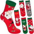 Produktbild: BRUBAKER 5 Paar Weihnachtssocken für Herren - Weihnachtsmann mit Geschenken - Lustige Socken für Weihnachten und Nikolaus - Buntes Sockenset für Männer - Größe 41-45
