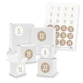 Produktbild: itenga Adventskalender 24x Geschenkbox Würfel Quader Weiß Zahlen Sterne Braun