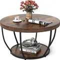 Produktbild: COSTWAY 2-stöckiger runder Couchtisch, robuster Tee-/Kaffeetisch mit 80 cm Durchmesser & Metallrahmen, Akzenttisch für Zuhause mit Tischplatte
