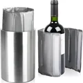 Produktbild: Weinkühler doppelwandig + 2x Kühlmanschette Sekt Flaschen Kühler Kübel Edelstahl
