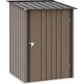 Produktbild: Outsunny Metall Gerätehaus 1,6m3 100x103x160cm Geräteschuppen Mit Pultdach Abschließbarer Tür Wetterfest Gartenhaus Outdoor Schuppen Schrank Für Garten Außenbereich, Braun