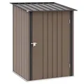 Produktbild: Outsunny Metall Gerätehaus 0,92 m² 100x103x160cm Geräteschuppen mit Pultdach Abschließbarer Tür Gartenhaus Outdoor Garten Schuppen Schrank für Hinterhof Außenbereich Braun