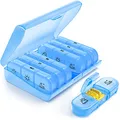 Produktbild: AUVON wöchentlicher Pillendose 7 Tage 3 Fächer, tragbare Tablettenbox 7 Tage mit großen separaten Fächern für Medikamente, Vitamine, Fischöl, Nahrungsergänzungsmittel usw. (Blau)