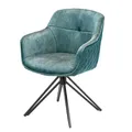 Produktbild: invicta INTERIOR Drehbarer Design Stuhl Euphoria 180° Petrol Samt mit Armlehne Metallgestell schwarz Küchenstuhl Esszimmerstuhl Esstischstuhl Samtstuhl