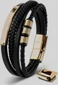 Produktbild: SERASAR Premium Lederarmband für Männer | Brave Edelstahl in Schwarz, Gold, 23cm
