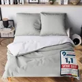 Produktbild: Wolkenfeld Bettwäsche 200x200 cm 3teilig – Hellgrau/Weiss - kuschlig weich & bügelfrei – ÖKO-TEX Zertifiziert – Mikrofaser Bettwäsche-Sets 1x Bettbezug 200 x 200 + 2X Kissenbezug 80x80