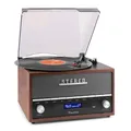 Produktbild: Audizio Frisco - Schallplattenspieler und DAB+ Radio, 2-in-1 Record Player, Plattenspieler Bluetooth, Weckfunktion, Retro Vinyl Player, Breitbandlautsprecher, Record-Player, Designer Stück, Braun