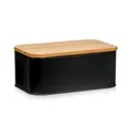 Produktbild: ZELLER 25372 Brotkasten mit Bambusdeckel, Metall, matt schwarz, 31 x 18 x 12,...