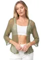 Produktbild: Rayshyne leichte Bolero Damen gehäkelter Kurze Sommer offener Cardigan Festlich Elegant Dehnbare Strickjacke mit 3/4 Arm (Olive)