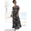 Produktbild: Vivance Maxikleid mit Blumendruck und leichten Puffärmeln, Sommerkleid, casual schwarz 34