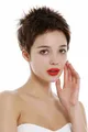 Produktbild: Perücke Echthaar Damen Herren kurz fransig Pixie 80er Igel Micro Pony Braun wig