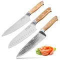 Produktbild: Moritz & Moritz Profi Messerset 3-teilig bestehend aus Kochmesser, Santokumesser und Damastmesser – ultrascharf, Ergonomisch und langlebig für präzise Schnitte - Messer Set perfekt für Hobbyköche
