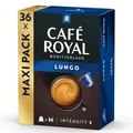 Produktbild: Café Royal, Lungo, 36 Nespresso (R) kompatible Kapseln, 80 Prozent recycled Aluminium, Rainforest Alliance zertifiziert, 100 Prozent Arabica Kaffee, Intensität 5